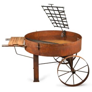 Carreta Fogón 120cm con ruedas, Asador, Parrilla y tabla
